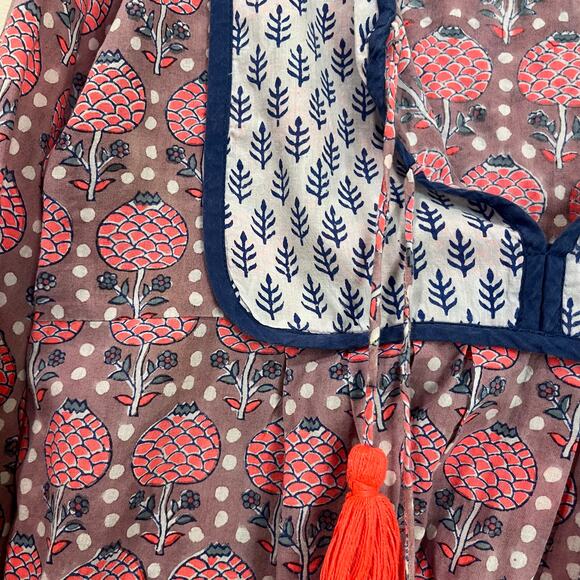 J. Crew SZ Blockprint Tunic Boho Tassel Top Cotton Peasant Blouse Size Small - Picture 7 of 8